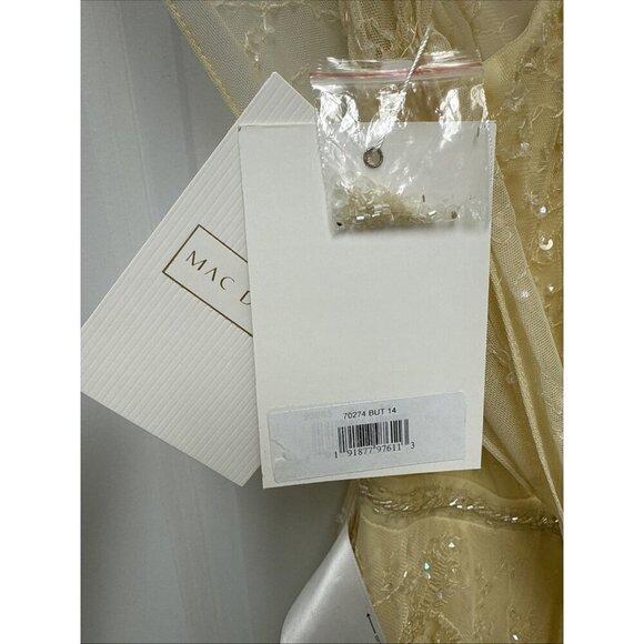 MAC DUGGAL Size 14 Yellow 70274 Embellished Illusion Cap Sleeve Formal Gown $598 - Picture 10 of 11